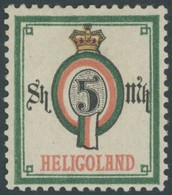 HELGOLAND 20 *, 1879, 5 M. Blaugrün/lachsrot/gelb, Falzreste, Pracht, Mi. 180.- - Helgoland