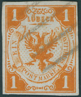 LÜBECK 2 O, 1859, 1 S. Schwärzlichorange, Allseits Breitrandig, Farbfrisches Kabinettstück, Fotoattest Pfenninger, Mi. ( - Lubeck