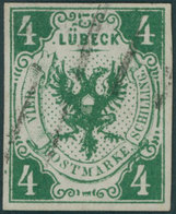 LÜBECK 5a O, 1859, 4 S. Dunkelgrün, Pracht, Gepr. Brettl, Mi. 750.- - Lubeck