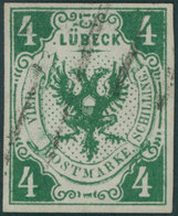 LÜBECK 5a O, 1859, 4 S. Dunkelgrün, Pracht, Gepr. Brettl, Mi. 750.- - Luebeck