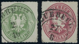 LÜBECK 8,10 O, 1863, 1/2 S. Dunkelgelblichgrün Und 2 S. Karmin, 2 Kabinettwerte, Signiert, Mi. 180.- - Lubeck
