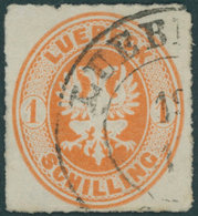 LÜBECK 9B O, 1867, 1 S. Rötlichorange, Durchstochen 10, Obere Rechte Ecke Rund, Sonst Pracht, Gepr. U.a. Brettl, Mi. 600 - Luebeck