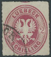 LÜBECK 10 O, 1863, 2 S. Karmin, Pracht, Mi. 90.- - Luebeck