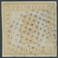 MECKLENBURG SCHWERIN 2a O, 1861, 3 S. Dunkelchromgelb Mit Blauem Punktstempel Von ROSTOCK, Signiert Und Fotobefund Alcur - Mecklenburg-Schwerin
