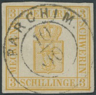 MECKLENBURG SCHWERIN 2b O, 1861, 3 S. Gelblichorange, Idealer K2 PARCHIM, Kabinett, Gepr. Berger - Mecklenburg-Schwerin