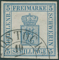 MECKLENBURG SCHWERIN 3 O, 1856, 5 S. Blau, Kabinett, Gepr. W. Engel, Mi. (400.-) - Mecklenburg-Schwerin