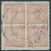 MECKLENBURG SCHWERIN 4 O, 1856, 4/4 S. Graurot, Durchstochen, Zentrischer K2 SCHWERIN, Kabinett, Fotobefund W. Engel, Mi - Mecklenburg-Schwerin
