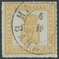 MECKLENBURG SCHWERIN 7I O, 1864, 3 S. Gelblichorange, Schmaler Markenrand, Pracht, Gepr. W. Engel, Mi. 150.- - Mecklenburg-Schwerin