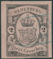 OLDENBURG 7 O, 1859, 2 Gr. Schwarz Auf Mattrötlichkarmin, Blauer R2, Pracht, Gepr. Brettl, Mi. 750.- - Oldenburg