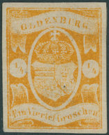 OLDENBURG 9 *, 1861, 1/4 Gr. Dunkelgelborange, Falzreste, Pracht, Mi. 380.- - Oldenburg