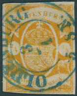 OLDENBURG 9 O, 1861, 1/4 Gr. Dunkelgelborange, Zentrischer Blauer K2 OLDENBURG, Unten Rechts Minimal Tangiert, Sonst Far - Oldenburg