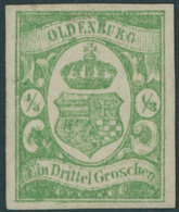 OLDENBURG 10a (*), 1861, 1/3 Gr. Blaugrün, Ohne Gummi Sonst Pracht, Gepr. Bühler Und Berger, Mi. 260.- - Oldenbourg