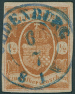 OLDENBURG 11a O, 1861, 1/2 Gr. Hellrotbraun, Idealer Zentrischer Blauer K2 OLDENBURG, Kabinett, Gepr. Kauert, Mi. 650.- - Oldenburg