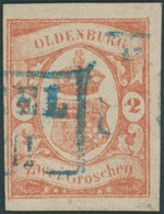 OLDENBURG 13 O, 1861, 2 Gr. Schwärzlichrotorange, Pracht, Gepr. Brettl, Mi. 550.- - Oldenburg