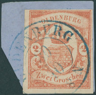 OLDENBURG 13 BrfStk, 1861, 2 Gr. Schwärzlichrotorange, Blauer K2 OLDENBURG, Prachtbriefstück, Gepr. Pfenninger, Mi. 550. - Oldenbourg