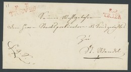 PREUSSEN TRIER Und TREVES, R2 In Rot Auf Briefhülle (1814), Mit Rückseitigem Stempel OBER-APELLATIONS-HOF, Pracht - Prephilately