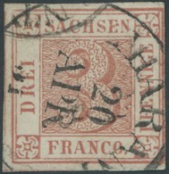 SACHSEN 1a O, 1850, 3 Pf. Rot, Platte IV, Feld 15, K1 THARANT, Rechts Lupenrandig Sonst Voll-breitrandig, Sehr Feiner Dr - Sachsen