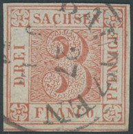 SACHSEN 1a O, 1850, 3 Pf. Rot, Platte VI, Feld 13, K1 BAUTZEN, Kleine Rückseitige Mängel Behoben Sonst Farbfrisches Prac - Saxony