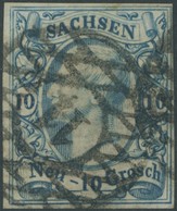 SACHSEN 13a O, 1856, 10 Ngr. Milchblau, Nummernstempel 11, Pracht, Gepr. Bühler, Mi. 300.- - Sachsen