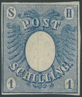 SCHLESWIG-HOLSTEIN 1a *, 1850, 1 S. Preußischblau, Falzreste, Feinst, Mi. 400.- - Schleswig-Holstein