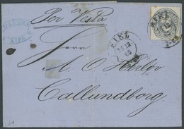 SCHLESWIG-HOLSTEIN 21 BRIEF, 1865, 2 S. Mittelgrauultramarin Mit K2 KIEL Nach Callundborg, Handschriftlich Per Vesta, Fe - Schleswig-Holstein