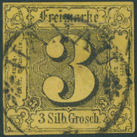 THURN Und TAXIS 6a O, 1852, 3 Sgr. Schwarz Auf Braungelb, Stummer K1 HANAU, Waagerechte Bugspur Sonst Vollrandig Pracht - Other & Unclassified