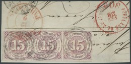 THURN Und TAXIS 24 BrfStk, 1859, 15 Kr. Braunpurpur Im Waagerechten Dreierstreifen Auf Briefstück, Oben Lupenrandig Bis  - Other & Unclassified