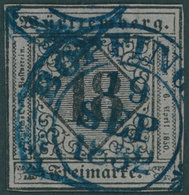 WÜRTTEMBERG 5I O, 1851, 18 Kr. Schwarz Auf Bläulichviolett, Type I, Blauer Steigbügelstempel BOPPINGEN, Teils Leicht Ber - Sonstige & Ohne Zuordnung