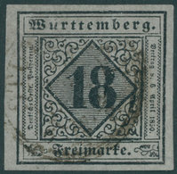 WÜRTTEMBERG 5II O, 1851, 18 Kr. Schwarz Auf Bläulichviolett, Type II, Schwarzer K3, Leichte Knitterspuren Sonst Breitran - Sonstige & Ohne Zuordnung