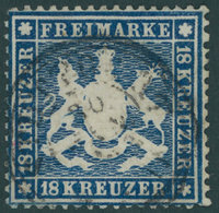 WÜRTTEMBERG 20y O, 1862, 18 Kr. Blau, Oben Rechter Eckzahn Korrigiert Sonst Pracht, Gepr. Thoma, Mi. 2800.- - Sonstige & Ohne Zuordnung