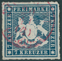 WÜRTTEMBERG 35a O, 1868, 7 Kr. Blau Mit Rotem Stempel, Pracht, Gepr. Grobe, Mi. (160.-) - Sonstige & Ohne Zuordnung