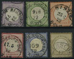 Dt. Reich 1-6 O, 1872, 1/4 - 5 Gr. Kleine Brustschilde, 6 Prachtwerte, Mi. 375.- - Gebraucht