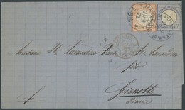 Dt. Reich 8,10 BRIEF, 1872, 2 Kr. Rotorange Und 7 Kr. Ultramarin (normale Zähnung) Auf Brief Von Frankreich Nach Grenobl - Gebraucht