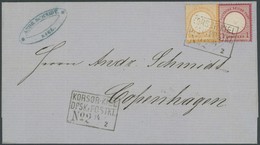 Dt. Reich 18/9 BRIEF, 1874, 1/2 Gr. Orange Und 1 Gr. Rotkarmin Mit Seltenem Schiffspost-R3 KORSØR-KIEL No. 2 Auf Brief N - Gebraucht