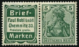 ZUSAMMENDRUCKE W 2.10 *, 1911, Briefmarken Kohl + 5 Pf., Falzrest, Pracht, Mi. 330.- - Zusammendrucke