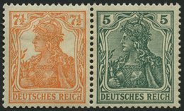 ZUSAMMENDRUCKE W 6ab *, 1918, Germania 71/2 + 5, Falzreste, Pracht, Kurzbefund Bauer, Mi. 180.- - Zusammendrucke