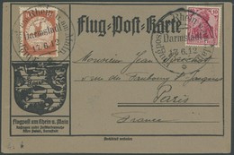 ZEPPELINPOST 10 BRIEF, 1912, 10 Pf. Flp. Am Rhein Und Main Auf Flugpostkarte Mit 10 Pf. Zusatzfrankatur, Sonderstempel D - Luft- Und Zeppelinpost