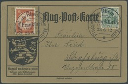 ZEPPELINPOST 10 BRIEF, 1912, 10 Pf. Flp. Am Rhein Und Main Auf Flugpostkarte Mit 5 Pf. Zusatzfrankatur, Sonderstempel Fr - Airmail & Zeppelin