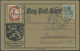 ZEPPELINPOST 10 BRIEF, 1912, 10 Pf. Flp. Am Rhein Und Main Auf Flugpostkarte Mit 5 Pf. Zusatzfrankatur, Sonderstempel Fr - Airmail & Zeppelin