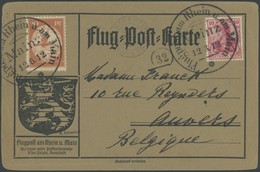 ZEPPELINPOST 10 BRIEF, 1912, 10 Pf. Flp. Am Rhein Und Main Auf Flugpostkarte Mit 10 Pf. Zusatzfrankatur, Sonderstempel F - Airmail & Zeppelin