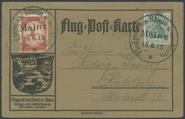 ZEPPELINPOST 10 BRIEF, 1912, 10 Pf. Flp. Am Rhein Und Main Auf Flugpostkarte Mit 5 Pf. Zusatzfrankatur, Sonderstempel Ma - Airmail & Zeppelin