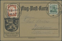 ZEPPELINPOST 10 BRIEF, 1912, 10 Pf. Flp. Am Rhein Und Main Auf Flugpostkarte Graubraun Mit 5 Pf. Zusatzfrankatur, Sonder - Luft- Und Zeppelinpost