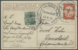 ZEPPELINPOST 10 BRIEF, 1912, 10 Pf. Flp. Am Rhein Und Main Auf Flugpostkarte (Herzogliche Familie) Mit 5 Pf. Zusatzfrank - Luft- Und Zeppelinpost