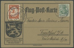 ZEPPELINPOST 10 BRIEF, 1912, 10 Pf. Flp. Am Rhein Und Main Auf Flugpostkarte Mit 5 Pf. Zusatzfrankatur (nur Tagesstempel - Airmail & Zeppelin