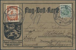 ZEPPELINPOST 10 BRIEF, 1912, 10 Pf. Flp. Am Rhein Und Main Auf Flugpostkarte Graubraun Mit 5 Pf. Zusatzfrankatur, Sonder - Luft- Und Zeppelinpost