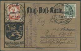 ZEPPELINPOST 10 BRIEF, 1912, 10 Pf. Flp. Am Rhein Und Main Auf Flugpostkarte Graubraun Mit 5 Pf. Zusatzfrankatur, Sonder - Airmail & Zeppelin