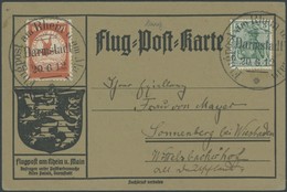 ZEPPELINPOST 10 BRIEF, 1912, 10 Pf. Flp. Am Rhein Und Main Auf Flugpostkarte Mit 5 Pf. Zusatzfrankatur, Sonderstempel Da - Luft- Und Zeppelinpost