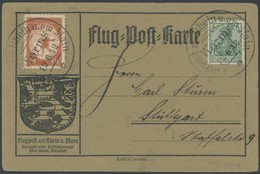 ZEPPELINPOST 10 BRIEF, 1912, 10 Pf. Flp. Am Rhein Und Main Mit Plattenfehler Bogen Des P Von Pf. Unten Verdickt (Feld 66 - Luft- Und Zeppelinpost