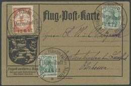 ZEPPELINPOST 10 BRIEF, 1912, 10 Pf. Flp. Am Rhein Und Main Auf Flugpostkarte Mit 2x 5 Pf. Zusatzfrankatur (überfrankiert - Airmail & Zeppelin