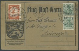 ZEPPELINPOST 10 BRIEF, 1912, 10 Pf. Flp. Am Rhein Und Main Auf Flugpostkarte Mit 2x 5 Pf. Zusatzfrankatur, Sonderstempel - Airmail & Zeppelin